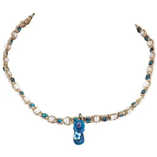 BlueRica Braided Hemp Cord Choker Necklace with Puka Shells and Flip Flop Pendant