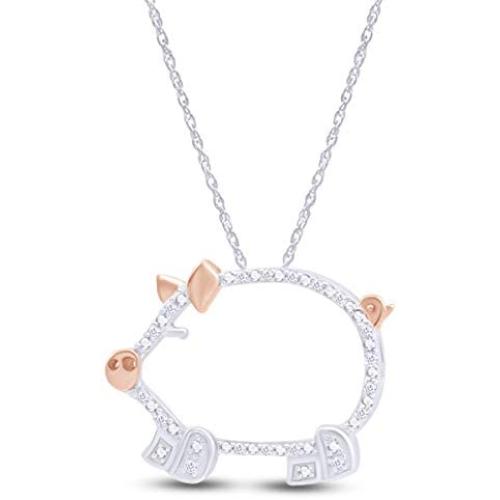 Round Cut White Natural Diamond Accent Two Tone Pig Pendant in 14K Gold Over Sterling Silver