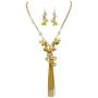 Bocar Long 2 Layer Chain Unique Flower Pendant Tassels Necklace Earrings Women Jewelry Set