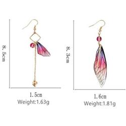 D.Rosse Unique Asymmetry Big Monarch Colorful Butterfly Wing Drop Dangle Earrings Crystal Dragonfly Wing Earrings Fashion Insect Jewelry For Women Girls Teens Gifts