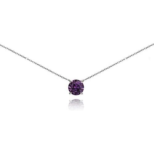 Sterling Silver Purple Solitaire Choker Necklace Made with Swarovski Crystal