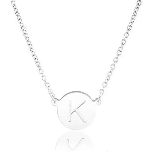 Deidreamers Sterling Silver Round Disk Initial Necklace Deidreamers Sterling Silver Round Disk Initial Necklace