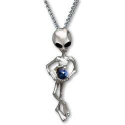 UFO Alien Holding Crystal Ball Silver Finish Pendant Necklace