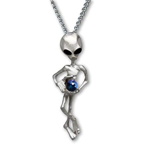 UFO Alien Holding Crystal Ball Silver Finish Pendant Necklace