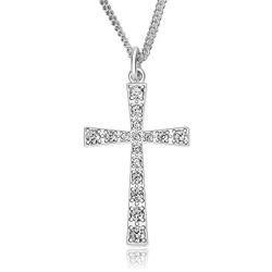 ELEGANZIA Sterling Silver Cross Necklace for Women Girls, Silver Cross Chain with Cubic Zirconia Cross Pendant, Religious Christian Jewelry