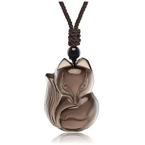 MANIFO Natural Crystal Gemstone Fox Pendant Necklace with Adjustable Woven Rope Chain MANIFO Natural Crystal Gemstone Fox Pendant Necklace with Adjustable Woven Rope Chain