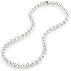 THE PEARL SOURCE AAA Quality Round White Freshwater Cultured Pearl Necklace for Women with Magnetic Clasp