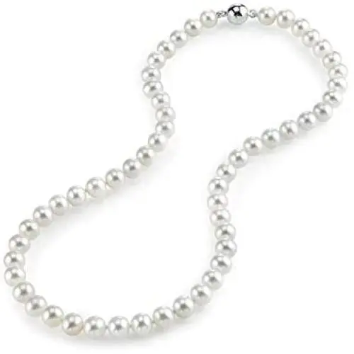 THE PEARL SOURCE AAA Quality Round White Freshwater Cultured Pearl Necklace for Women with Magnetic Clasp THE PEARL SOURCE AAA Quality Round White Freshwater Cultured Pearl Necklace for Women with Magnetic Clasp