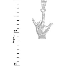925 Sterling Silver I Love You Hand Sign Language Charm Pendant