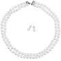 LEILE 8mm 18inch White Double row Faux Pearls Necklace Earring Jewelry Set for Women Girls