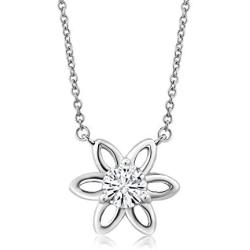 925 Sterling Silver Flower Pendant Necklace Set Round Forever Classic Faint Color 0.33 ct (DEW) Created Moissanite from Charles & Colvard