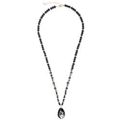 RIAH FASHION Bohemian Natural Stone Bead Long Necklace - Multi Layer Drape, Sparkly Crystal, Genuine Wood Pendant Charm Statement Chain
