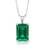 Gem Stone King 925 Sterling Silver Green Simulated Emerald and White Diamond Pendant Necklace For Women (6.52 Ct with 18 Inch Silver Chain)