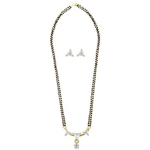 Efulgenz Gold Tone Indian Bollywood Ethnic American Diamond Traditional Mangalsutra Pendant with Chain and Earrings Jewelry for Womens