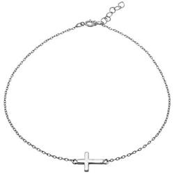 River Island Sterling Silver Adjustable 9'' Anklet Chain Cross design with Extender | Available in Silver, Rose and Yellow Gold.