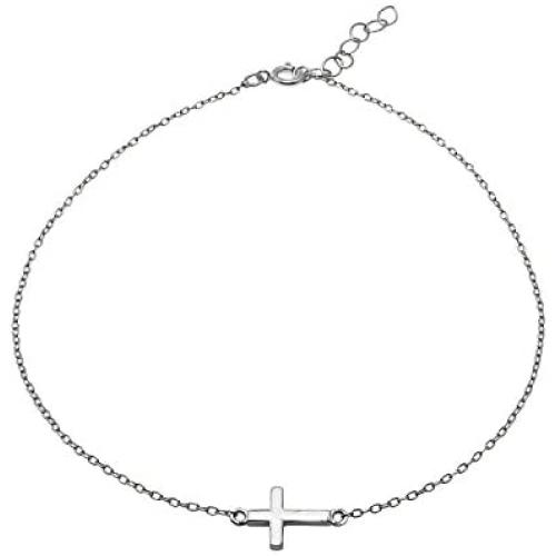 River Island Sterling Silver Adjustable 9'' Anklet Chain Cross design with Extender | Available in Silver, Rose and Yellow Gold.