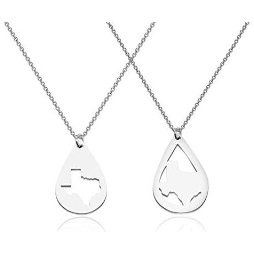 SEIRAA State Necklace Texas Pendant Set Necklace Long Distance Relationships Gift Country Map Charm Jewelry Friendship Gift