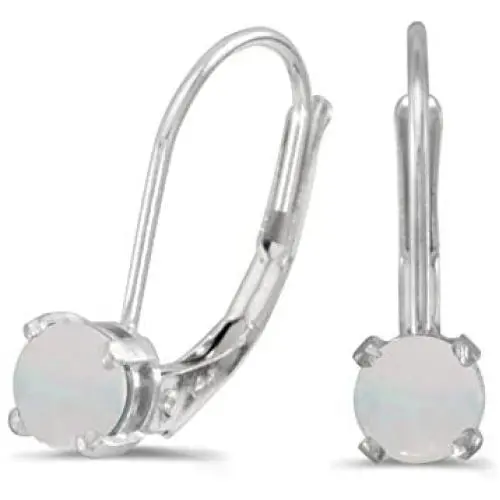 Women’s Small 14K White Gold Round Opal Gemstone 4mm Leverback Dangle Drop Earrings, (.18 ct) Women’s Small 14K White Gold Round Opal Gemstone 4mm Leverback Dangle Drop Earrings, (.18 ct)