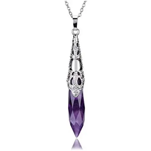 Top Plaza Natural Healing Crystal Stone Necklace Antique Silver Gemstone Point Pendulum Necklaces Reiki Quartz Jewelry for Women Girls Top Plaza Natural Healing Crystal Stone Necklace Antique Silver Gemstone Point Pendulum Necklaces Reiki Quartz Jewelry for Women Girls