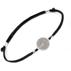 SOLOMIYA Family Love Jewelry Bracelet - 925 Sterling Silver Tree of Life Charm - Black Rope Bracelets for Men Women