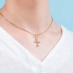 TOPGRILLZ 925 Sterling Silver 14K Gold Plated Small Cross Necklace Pendant for Girls Women Venice Chain Fashion Jewelry Gift