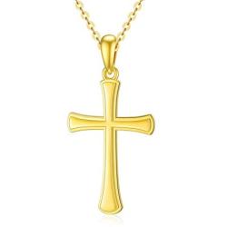 Solid Real 14K Gold Cross Necklace, Delicate Gold Italian Cross Pendant Necklace Religious Faith Jewelry for Women, Girls, 18 inch