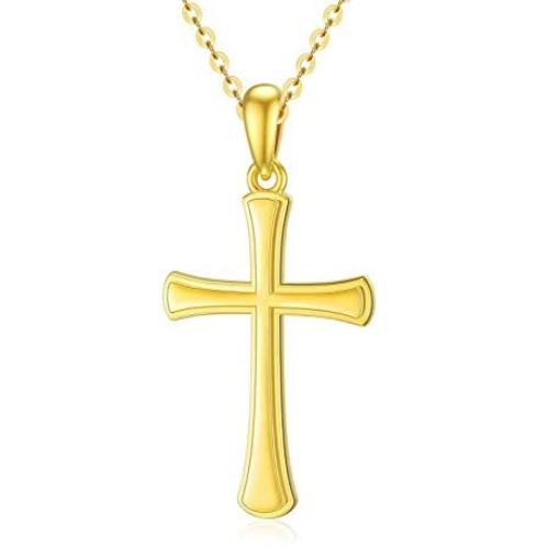 Solid Real 14K Gold Cross Necklace, Delicate Gold Italian Cross Pendant Necklace Religious Faith Jewelry for Women, Girls, 18 inch