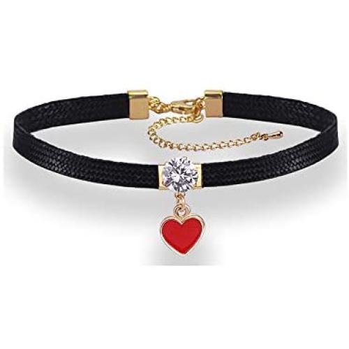 Konpicca Black Leather Punk Choker Premium Black Vegan Leather Choker and Collar Necklace with Elegant Pendant