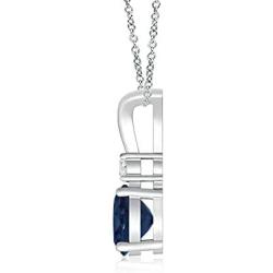 Round Blue Sapphire V-Bale Pendant Necklace with Diamond in 14K White Gold (5mm Blue Sapphire)