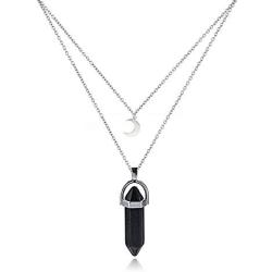 Natural Stone MultiLayer Moon Choker Necklace Pendant Fashion Jewelry For Women Girls