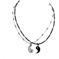 BlueRica Friends/Couples Yin Yang Pendant on Seed Beads Necklace Set