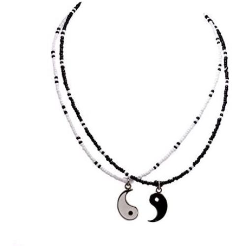 BlueRica Friends/Couples Yin Yang Pendant on Seed Beads Necklace Set
