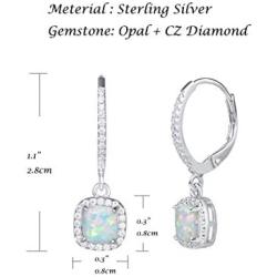 October Birthstone Sterling Silver Created White Opal Necklace/Earrings Halo Pendant Stud Leverback Dangle Cubic Zirconia CZ Fire Opal Fine Jewelry for Women