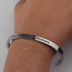 BLEOUK Inspiration Gift Encouragement Thinking Engraved Cuff Bracelets Gift for Women Girl Treat People with Kindness Bracelets