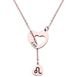 ENSIANTH Rose Gold Zodiac Signs Heart Necklace Stainless Steel Lariat Y Necklace Best Birthday Gift