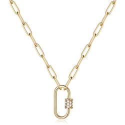 Turandoss Gold Paperclip Chain Necklace for Women, 14K Gold Plated Dainty Paperclip Link Chain Necklace Medallion Evil Eye Star Lightning Heart Butterfly Oval Link Paperclip Chain Necklaces for Women