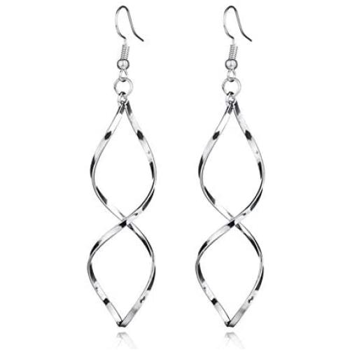 Lucky 8 Spiral Earrings Curve Twist Earrings Wave Helix Dangle Drop Earrings for Women Girls Dainty Jewelry