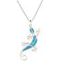 Platinum plated Sterling Silver Blue Opal Lizard Gecko Pendant Necklace WIth Curb Chain 18In For Women Girls Children
