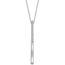 La Joya 0.05 ct Round White Natural Diamond 10K Gold Stick Bar Vertical Pendant Necklace for Womens Teens