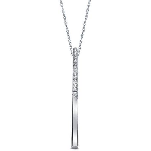 La Joya 0.05 ct Round White Natural Diamond 10K Gold Stick Bar Vertical Pendant Necklace for Womens Teens