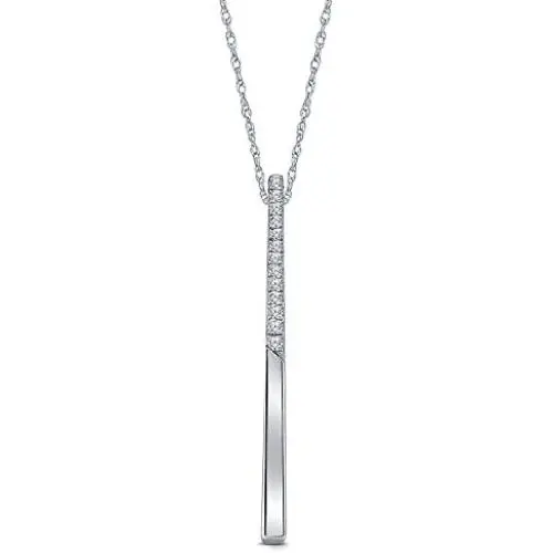 La Joya 0.05 ct Round White Natural Diamond 10K Gold Stick Bar Vertical Pendant Necklace for Womens Teens La Joya 0.05 ct Round White Natural Diamond 10K Gold Stick Bar Vertical Pendant Necklace for Womens Teens