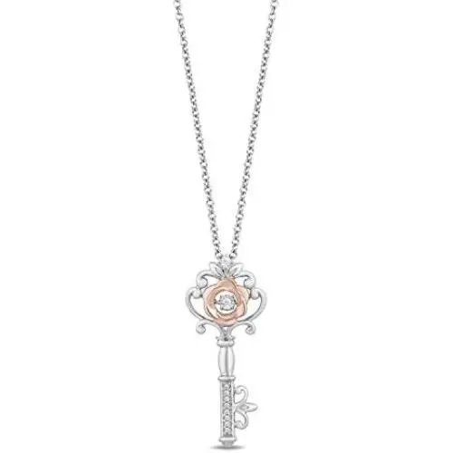 Jewelili Enchanted Disney Fine Jewelry 14K Rose Gold Over Sterling Silver Diamond Accent Belle Key Diamond.