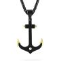 BUVE Black Nautical Anchor Necklace Pendant With Gold Tips Made From 316L Stainless Steel With 26 Inch Rolo Chain