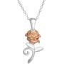 Disney Beauty and the Beast, Sterling Silver Rose Pendant Necklace, 18'' Chain