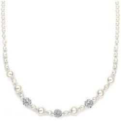 Mariell Ivory Pearl & Swarovski Rhinestone Crystal Wedding Tennis Necklace for Women, Jewelry for Brides