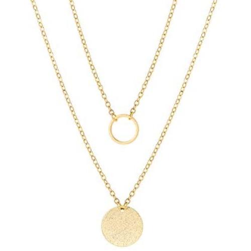 Aobei Pearl Circle Disk Necklace 18K Gold Chain Choker Layered Karma Full Moon Dainty Minimalist Jewelry for Women