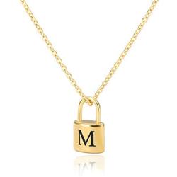 CLAMOON Gold Initial Necklace Lock Necklace 14k Gold Filled Dainty Padlock Necklace Letter Necklaces for Women Personalized Jewelry Gifts