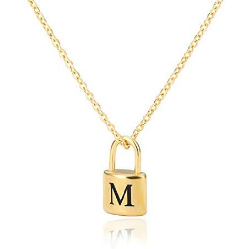 CLAMOON Gold Initial Necklace Lock Necklace 14k Gold Filled Dainty Padlock Necklace Letter Necklaces for Women Personalized Jewelry Gifts
