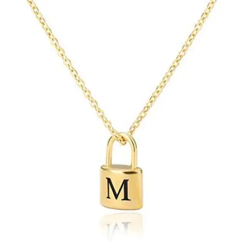 CLAMOON Gold Initial Necklace Lock Necklace 14k Gold Filled Dainty Padlock Necklace Letter Necklaces for Women Personalized Jewelry Gifts CLAMOON Gold Initial Necklace Lock Necklace 14k Gold Filled Dainty Padlock Necklace Letter Necklaces for Women Personalized Jewelry Gifts