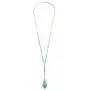 RIAH FASHION Bohemian Pendant Long Beaded Statement Necklace - Sparkly Crystal, Natural Stone Quartz Charm, Boho Wood Bead Long Chain Wrap Y Lariat